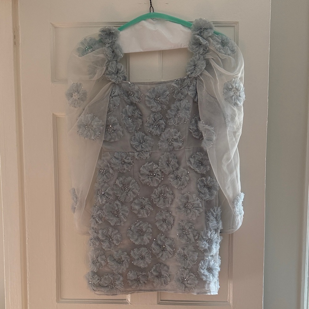 LoveShackFancy Mini Dress in Gray Floral